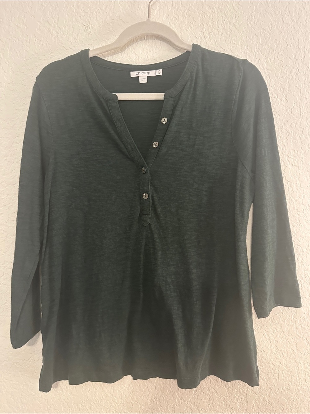 Chico's Dark Forest Green Long-Sleeve Henley